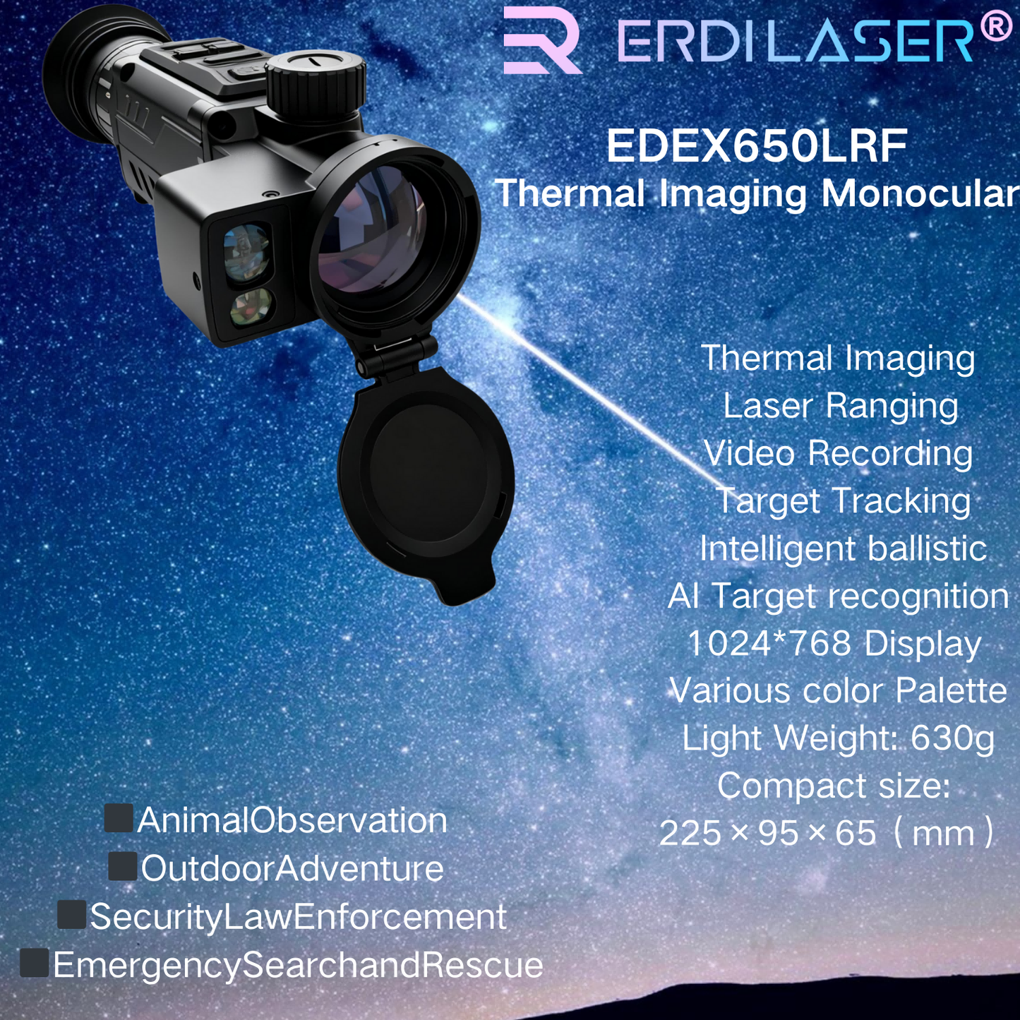 640x512 Thermal Imaging Scope with Laser Rangefinder – AI Target Tracking Hunting Rifle Scope, 50Hz, IP67 Waterproof