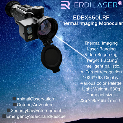 640x512 Thermal Imaging Scope with Laser Rangefinder – AI Target Tracking Hunting Rifle Scope, 50Hz, IP67 Waterproof